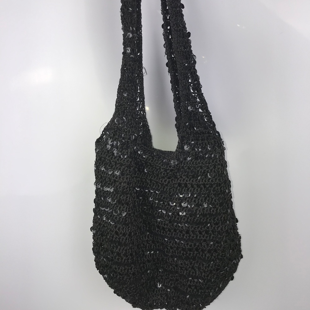 Black Sequence Nylon Crochet Handbag